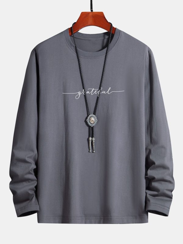 Long Sleeve Grateful Print Cotton T-Shirt