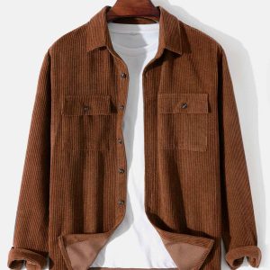 Long Sleeved Corduroy Button Up Shirt With Pockets