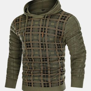 9719c9367c4d0b080bd5046ff5796cc2b909e3ee5ab9ddd6f7043e36180e37ae.jpg Slim Fit Knitted Plaid Paneled Hooded Sweater