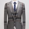 Business Plaid Print Lapel Collar Blazer & Blazer Vest & Pants 3pcs Set