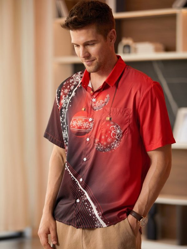 Christmas Decoration Chest Pocket Short Sleeve Shirt