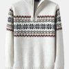 Christmas Geometric Print Half Zip Sweater