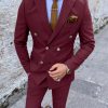 Business Solid Lapel Collar Double Breasted Blazer & Pants 2Pcs Set