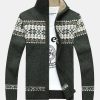 Christmas Geometric Print Zip Up Sweater