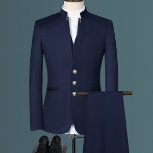 Business Plain Mock Neck Button Front Blazer & Pants Set