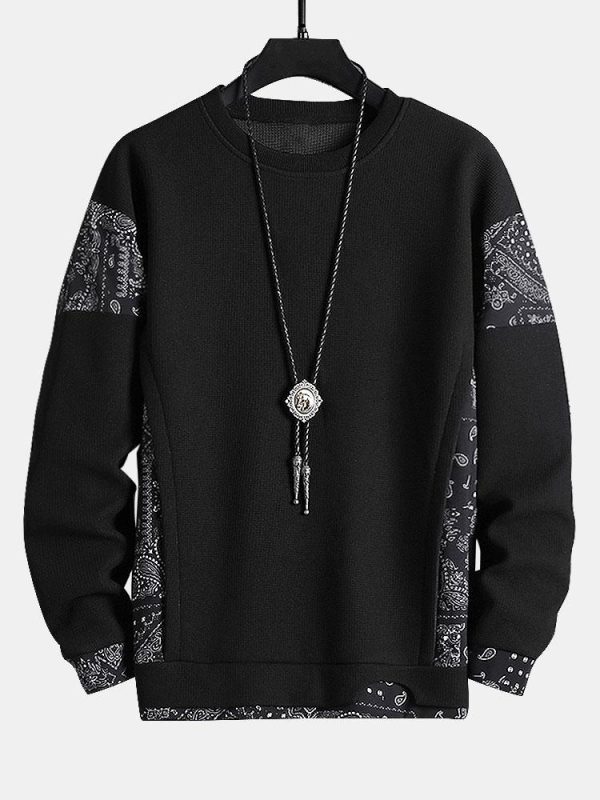 Paisley Print Panel Waffle Sweatshirt & Waffle Jogger Pants