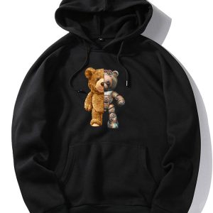 Robot Bear Graphic Print Hoodies