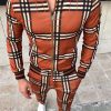 Casual Plaid Print Zipper Long Sleeve Coat & Pants 2Pcs Set