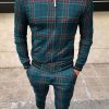 Casual Plaid Print Zipper Long Sleeve Coat & Pants 2Pcs Set