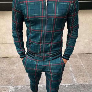 a045f5789bd7c7b77ddba55105ed00ad0455e7756280c130454368bcde605e11.jpg Casual Plaid Print Zipper Long Sleeve Coat & Pants 2Pcs Set