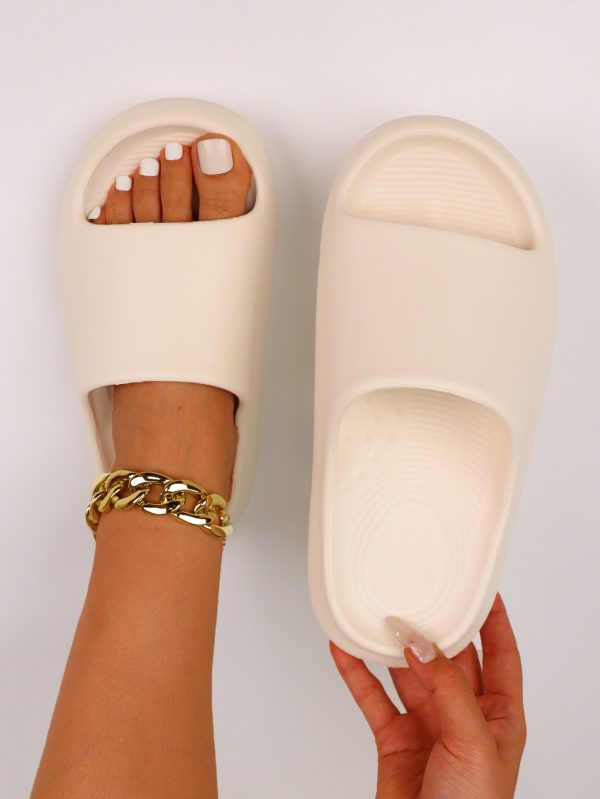 Thick-bottomed Solid Color Bathroom Home Sports Slippers, Beige Women's Slippers
