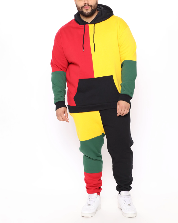 Men's Colorblock Print Hoodie Set