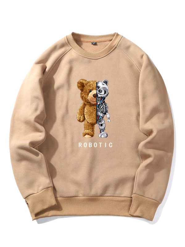 Robot Bear Print Raglan Sleeves Sweatshirt & Jogger Pants
