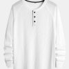 Long Sleeve Arc Hem Waffle Henley Shirt