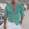 Men's Linen Solid Color Casual Stand Collar Long Sleeve Shirt