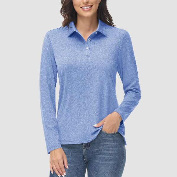 Women's Polo Shirts Long Sleeve UPF 50+ Sun Protection Golf Shirts Quick Dry Athletic Workout Collared Shirt