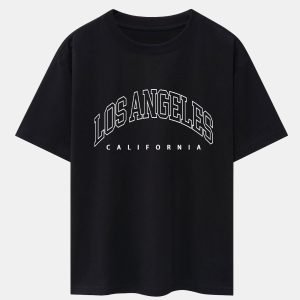 Los Angeles Letter Print Drop Shoulder Oversize T-Shirt & Corduroy Shorts