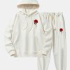 Rose Print Cotton Blend Hoodie & Jogger Pants