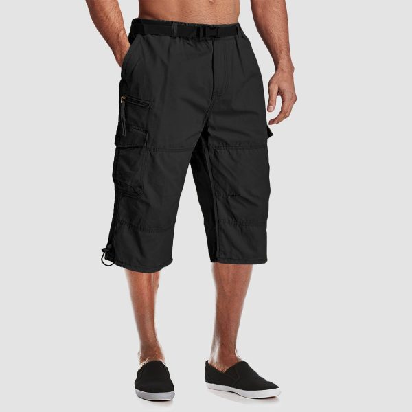 a4e6aaa032c95d5d52e0e93ca65230cd34b6da73a3d822a3a01e4f9ee34c0778.jpg Men Summer Casual 3/4 Long Cargo Shorts Twill Cotton Elastic Waist Multiple Pockets Comfortable Capris Trousers