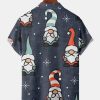 Casual Style Holiday Series Retro Christmas Christmas Gnome Element Pattern Lapel Short-Sleeved Shirt Print Top