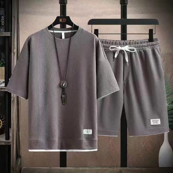 Men's Casual Waffle Shorts Set 6 Colors