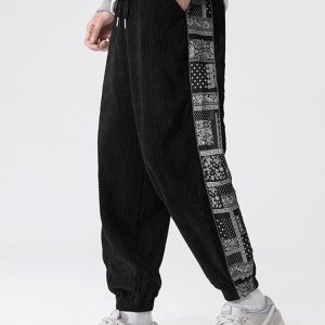aafa57cd31c30c9bc6b422ca490ba13c43c335e09a9530d52b83d5bda3dd8522.jpg Corduroy Paisley Print Panel Pants