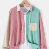 Long Sleeve Patchwork Corduroy Shirt