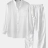 Long Sleeved Linen Look Stand Collar Shirt & Straight Leg Linen Pants