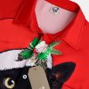 Mens Retro Christmas Black Cat Print Front Buttons Soft Breathable Chest Pocket Casual Hawaiian Shirt