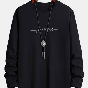 Long Sleeve Grateful Print Cotton T-Shirt