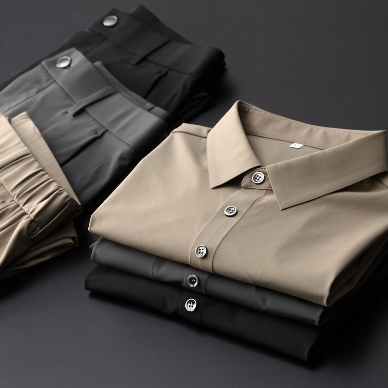 ace7343231b678342fb358997828f9743175a0bb69e5bee6b98ec75488b2e51a.png Men's Khaki Ice Silk Short Sleeve Two Piece