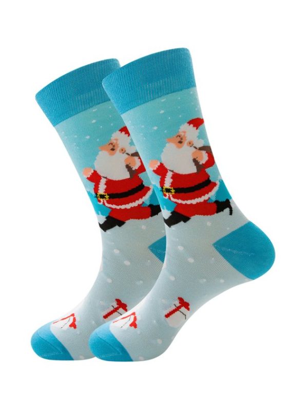 Christmas Cotton Jacquard Santa, Elk, Snowflake Pattern Socks, Festive Matching Red Socks
