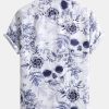 Skull Floral Print Button Up Shirt