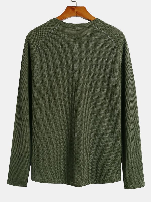 Long Sleeve Arc Hem Waffle Henley Shirt