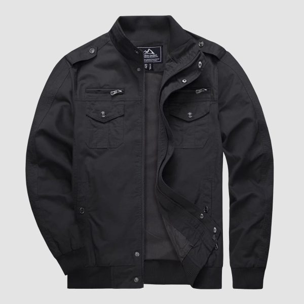 Men's Casual Jacket Lightweight Tactical Cargo Jackets Stand Collar Combat Jacket