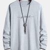 Long Sleeve Grateful Print Cotton T-Shirt