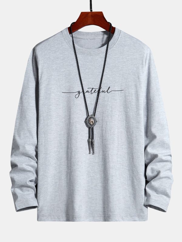 Long Sleeve Grateful Print Cotton T-Shirt
