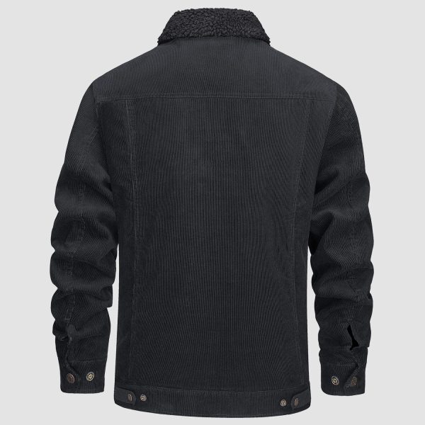 Men's Corduroy Jacket Sherpa Lined Cargo Jackets Cotton Turn Down Collar Winter Warm Casual Work Coat with 5 Pockets