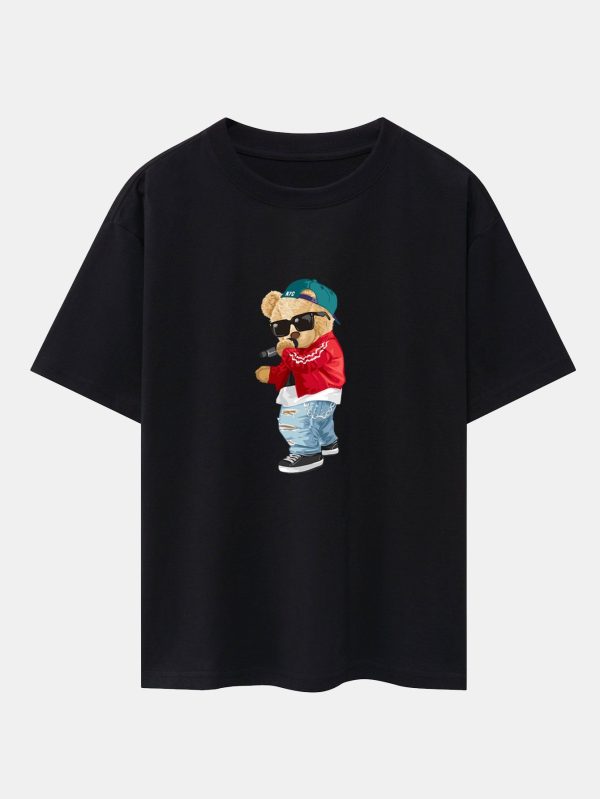 Hip Hop Singer Bear Print Heavy Weight Oversize T-Shirt