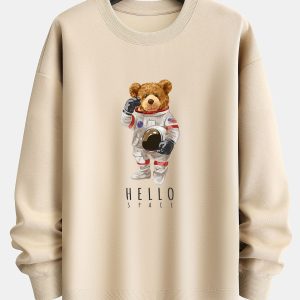 b7566448a52ca8ade4daf8960dfd57813d33462045bd268407dce71913c23cd7.jpg Astronaut Bear Print Relax Fit Sweatshirt