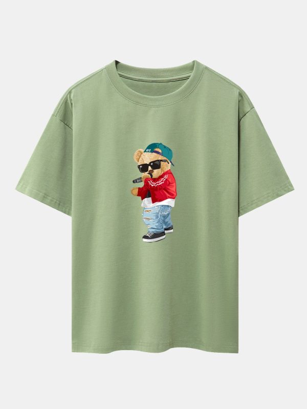 Hip Hop Singer Bear Print Heavy Weight Oversize T-Shirt