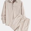 Long Sleeve Polo Collar Corduroy Shirt & Shorts