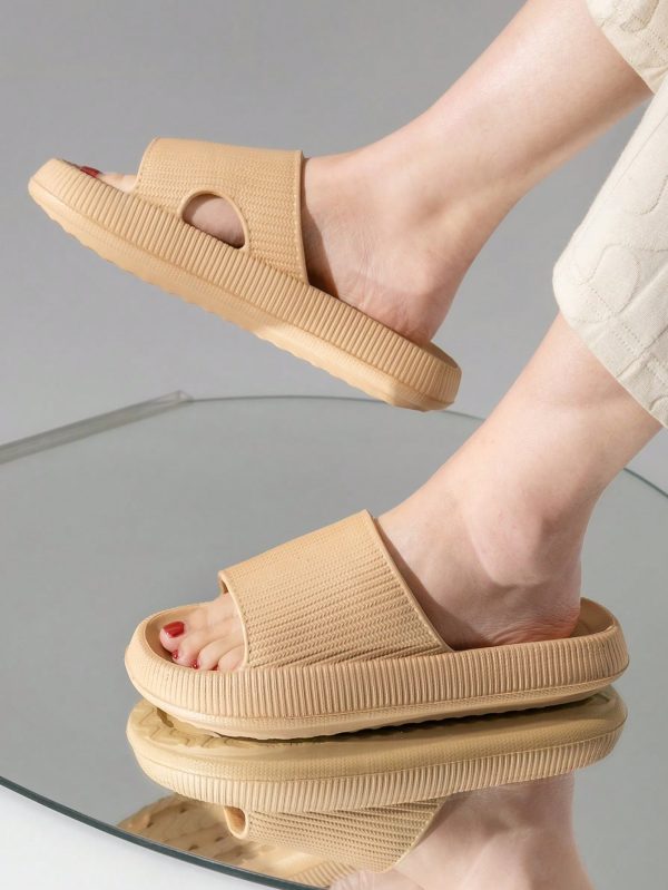 Summer Beach Thick Bottom Non-slip Plastic Slippers Khaki Casual Slip-on Slippers For Women, Khaki Women's Plastic Slippers