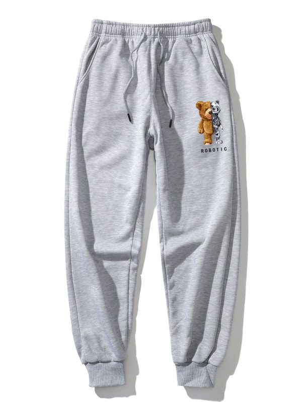 Robot Bear Print Raglan Sleeves Sweatshirt & Jogger Pants