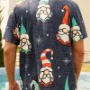 Casual Style Holiday Series Retro Christmas Christmas Gnome Element Pattern Lapel Short-Sleeved Shirt Print Top