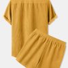 Corduroy Short Sleeved Revere Collar Shirt & Corduroy 5" Shorts