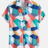 Color Block Geometric Print Shirt & Swim Shorts