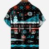 Christmas Cartoon Graphic Chest Pocket Short Sleeve Casual Shirt
