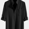 Long Sleeve Linen Look Henley Collar Shirt