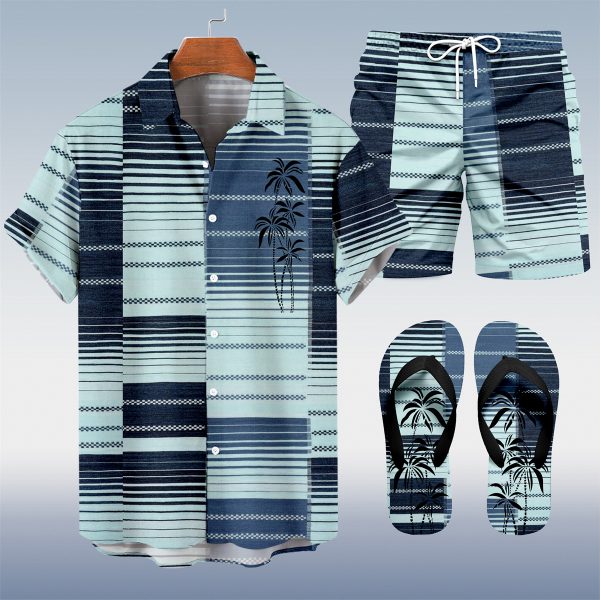 Suitmens Men's Hawaiian Bowling Print Shirt Three-Piece Set 049